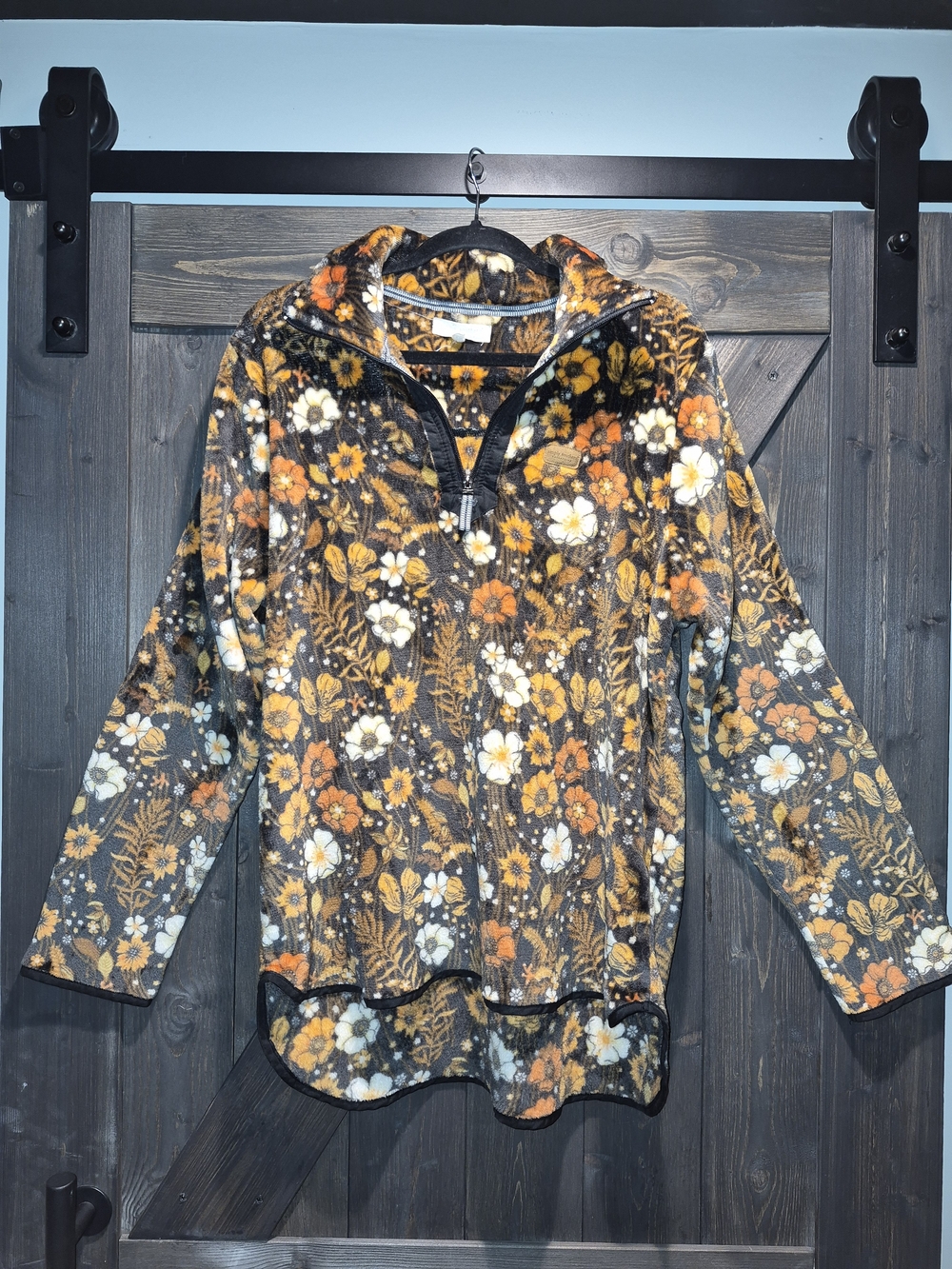 Simply Southern Floral Quarter Zip in Black & Orange XL Like New